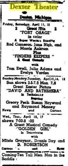 Dexter Theatre - 1952 Ad (newer photo)